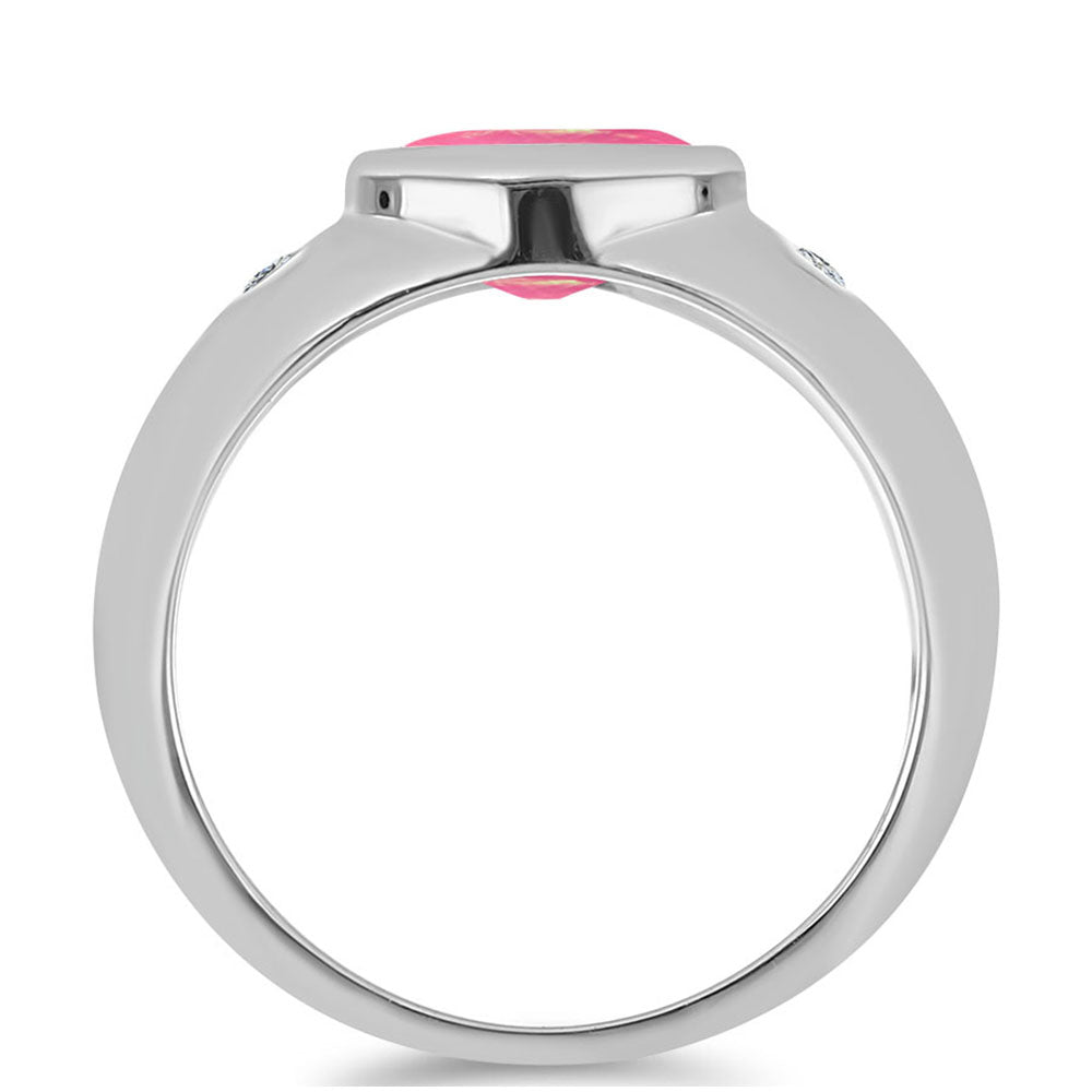 Silberring mit rosa Opal aus Lega Dembi und weißem Topas