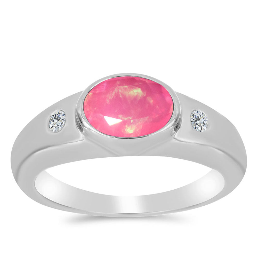 Silberring mit rosa Opal aus Lega Dembi und weißem Topas