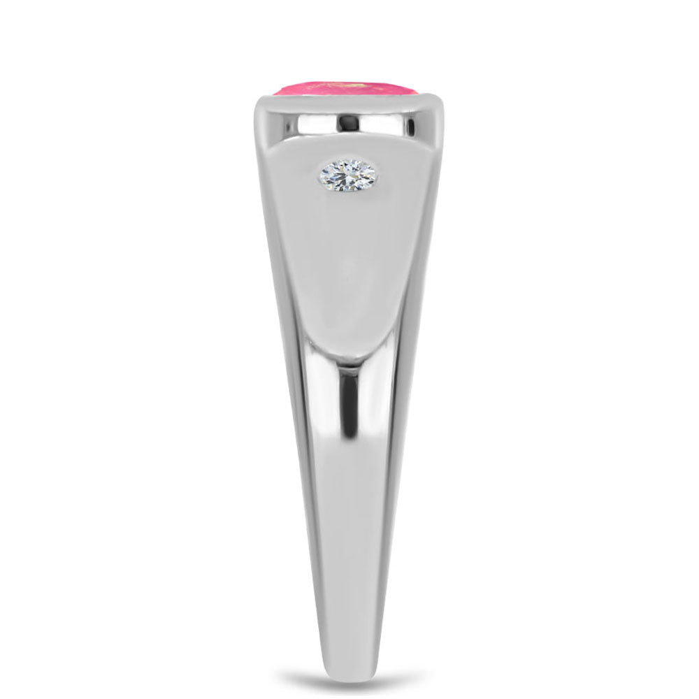 Silberring mit rosa Opal aus Lega Dembi und weißem Topas