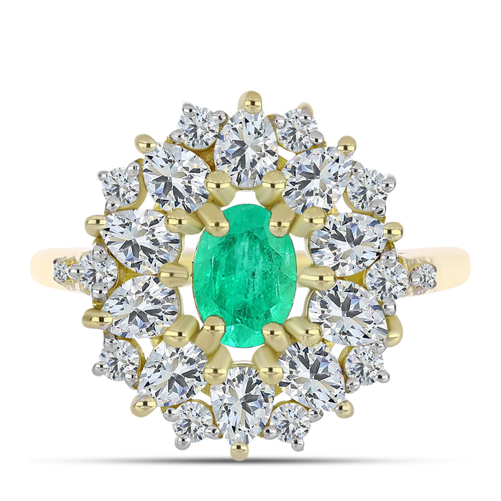 Goldplattierter Silberring mit kolumbianischem Smaragd und weißem Diamant 1 
