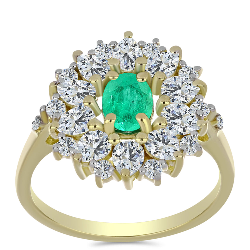 Goldplattierter Silberring mit kolumbianischem Smaragd und weißem Diamant