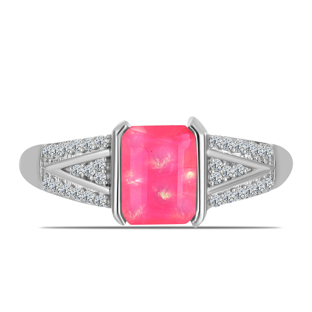 Silberring mit rosa Opal aus Lega Dembi und weißem Topas 1 