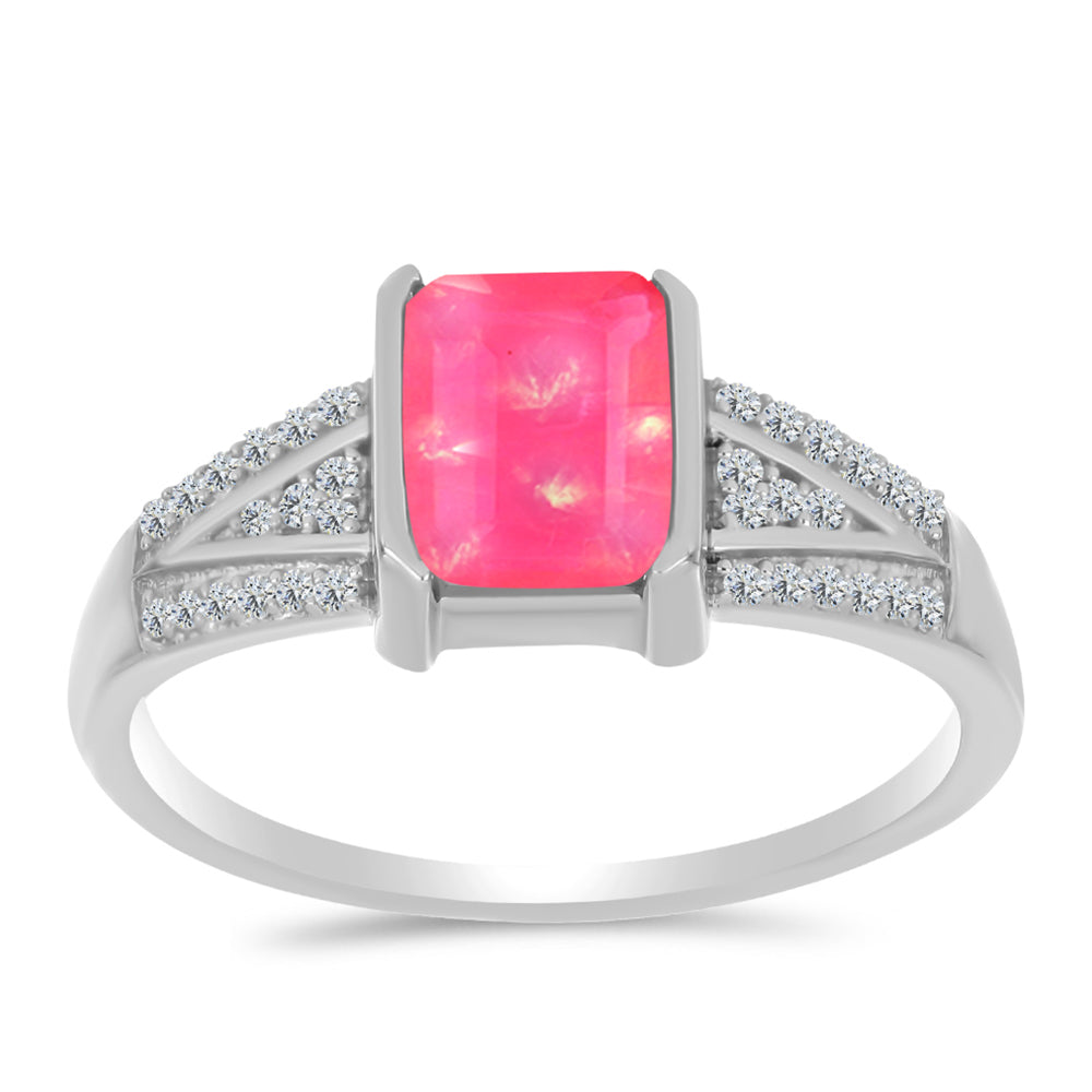 Silberring mit rosa Opal aus Lega Dembi und weißem Topas 3 