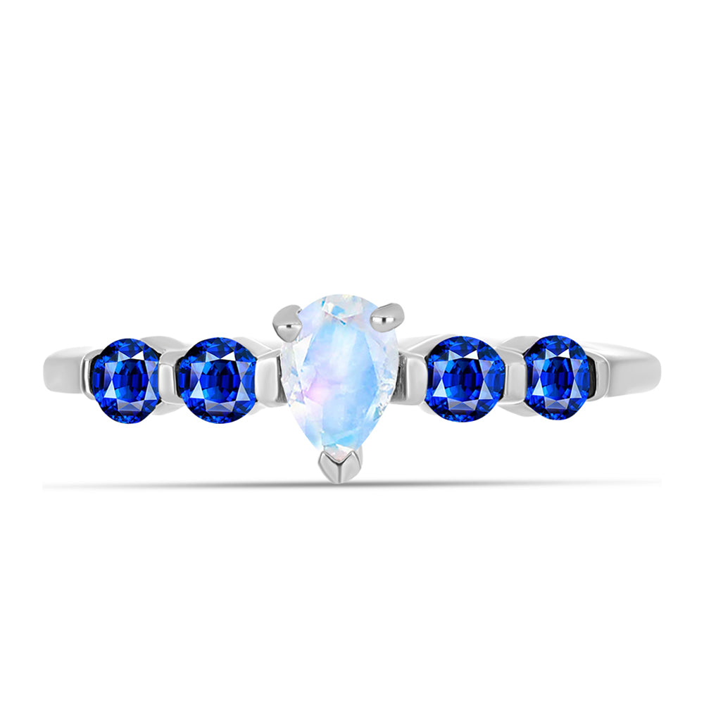 Silberring mit australischem blauem Saphir und Regenbogenmondstein 1 