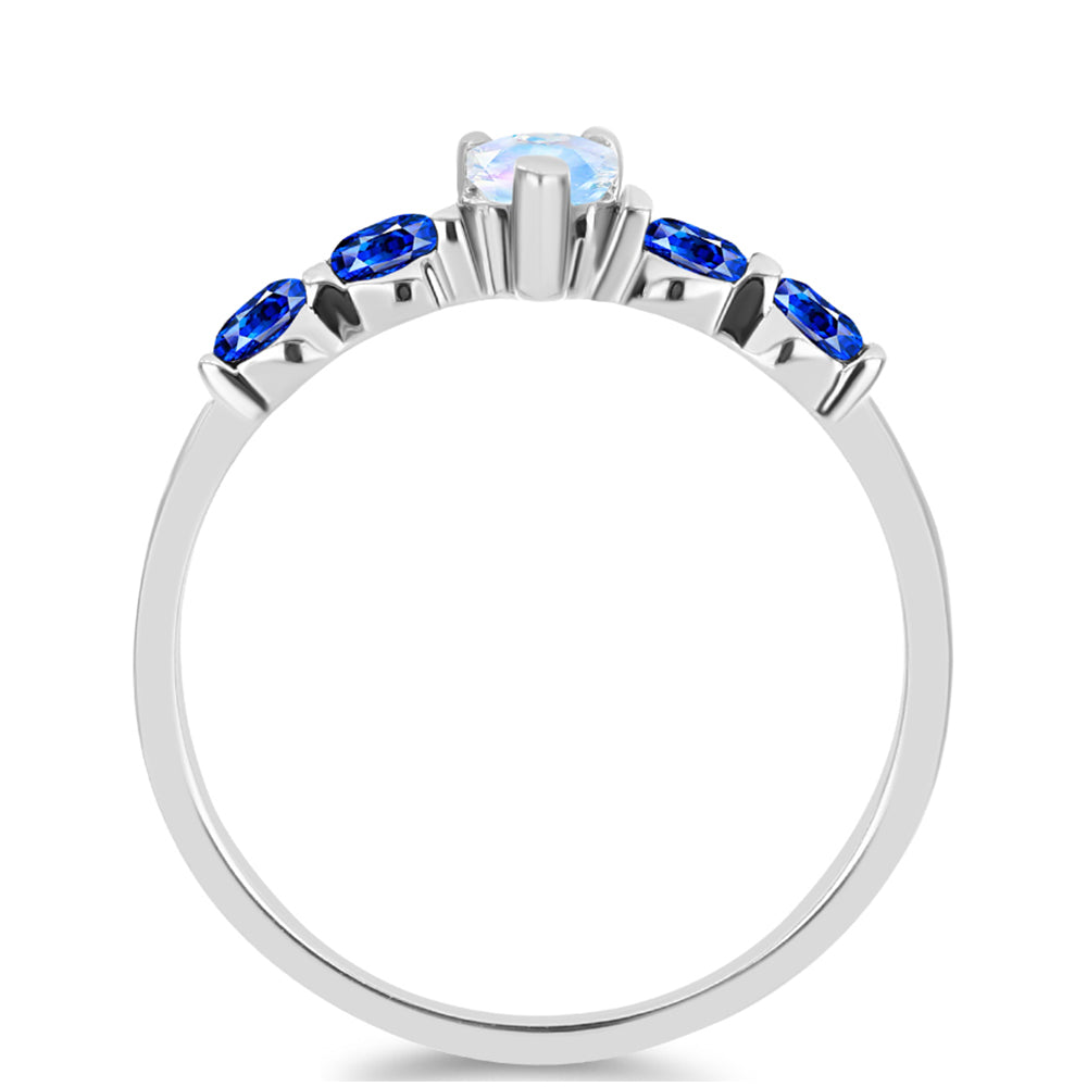 Silberring mit australischem blauem Saphir und Regenbogenmondstein 2 