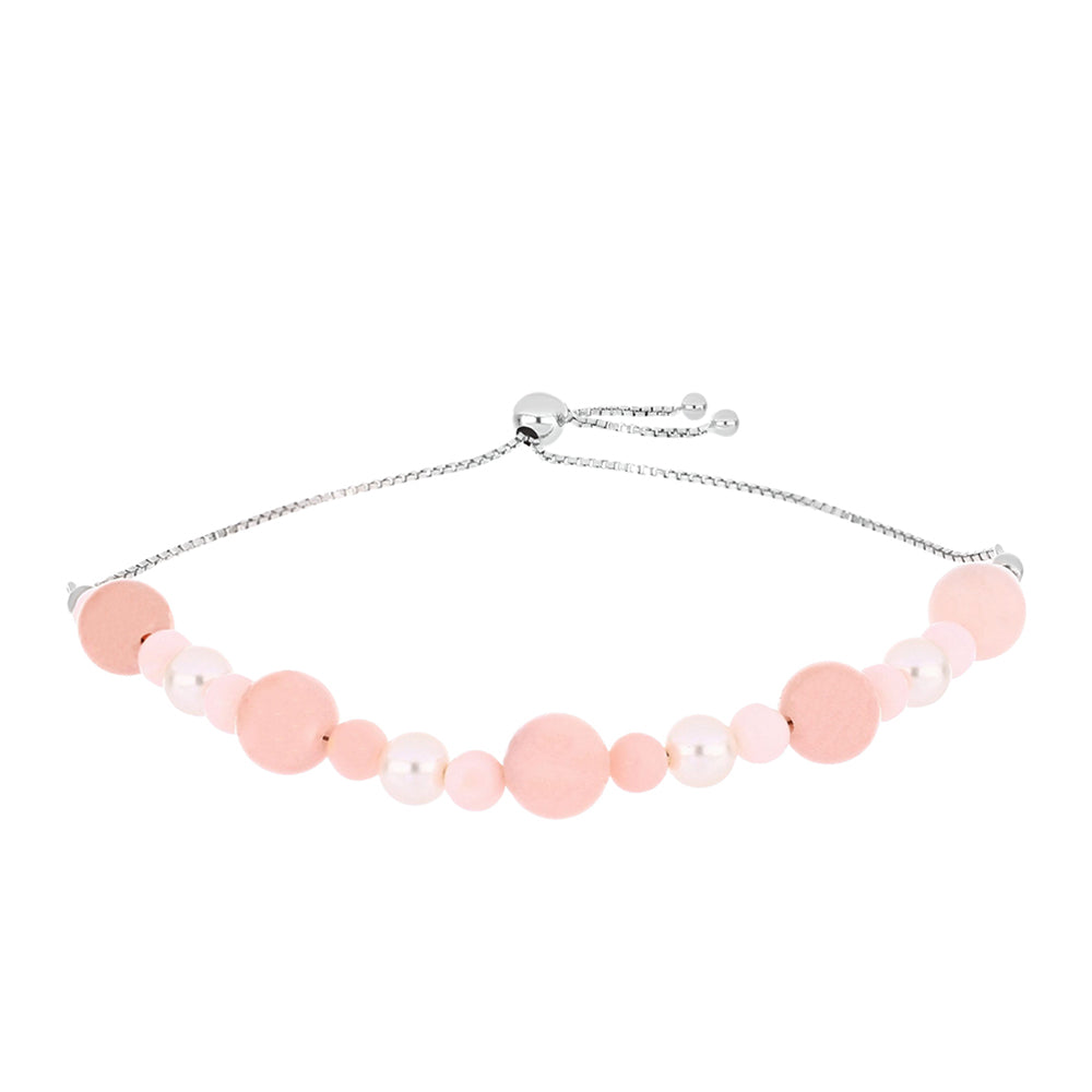 Silberarmband mit rosa Opal aus Lega Dembi und weißer Süßwasserperle 1 