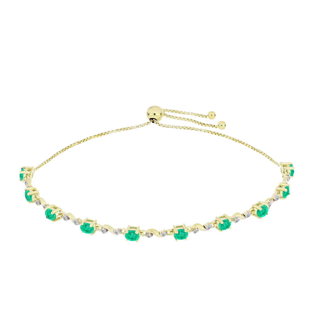 Goldplattiertes Silberarmband mit kolumbianischem Smaragd und weißem Diamant