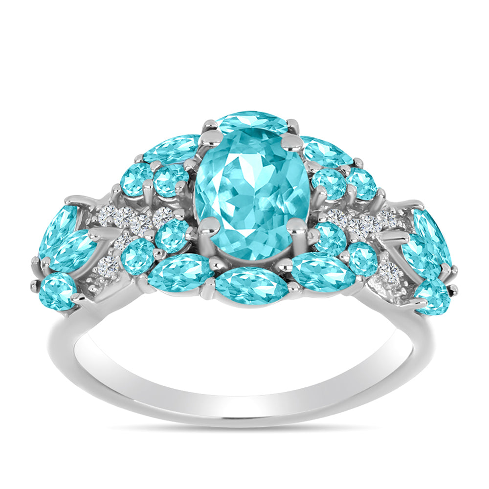 Silberring mit Paraiba Quarz und weißem Topas 1 