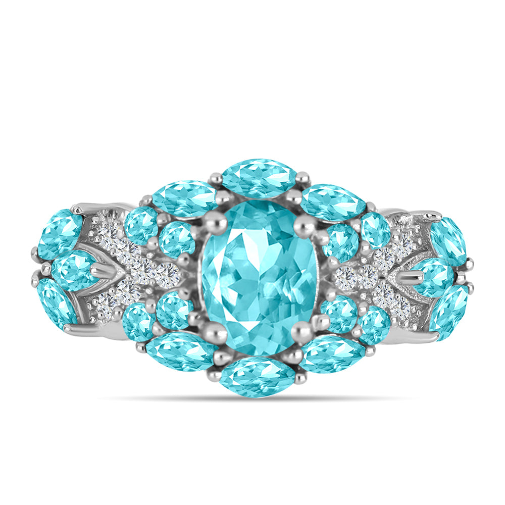 Silberring mit Paraiba Quarz und weißem Topas