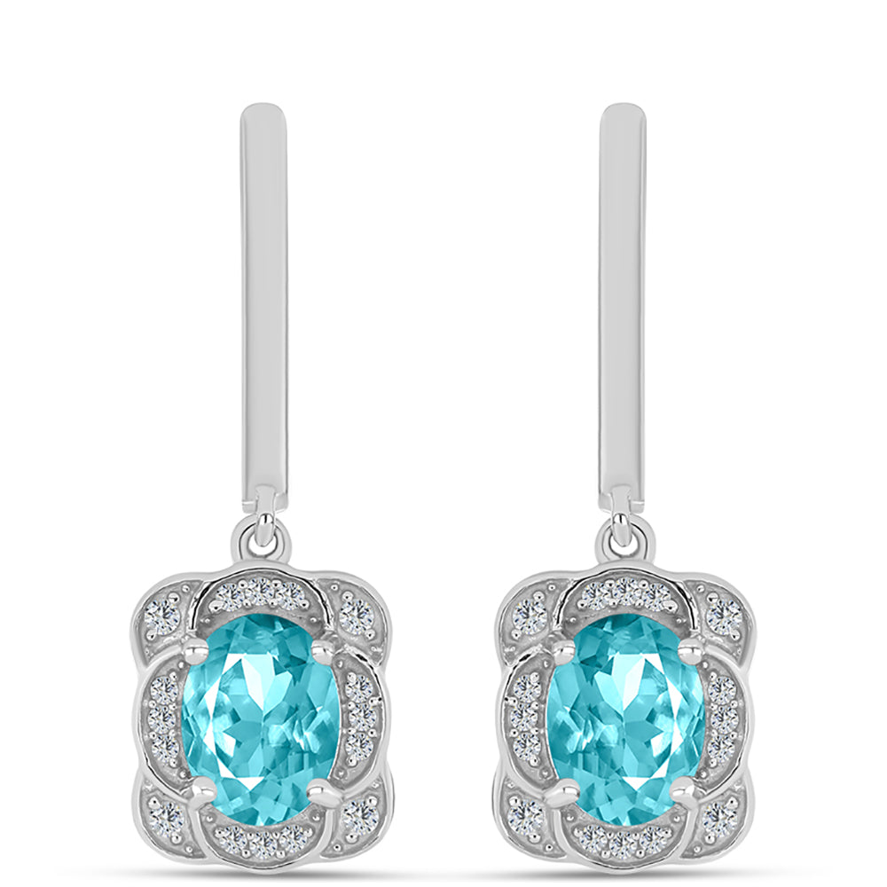 Silberohrringe mit Paraiba Quarz und weißem Topas 1 