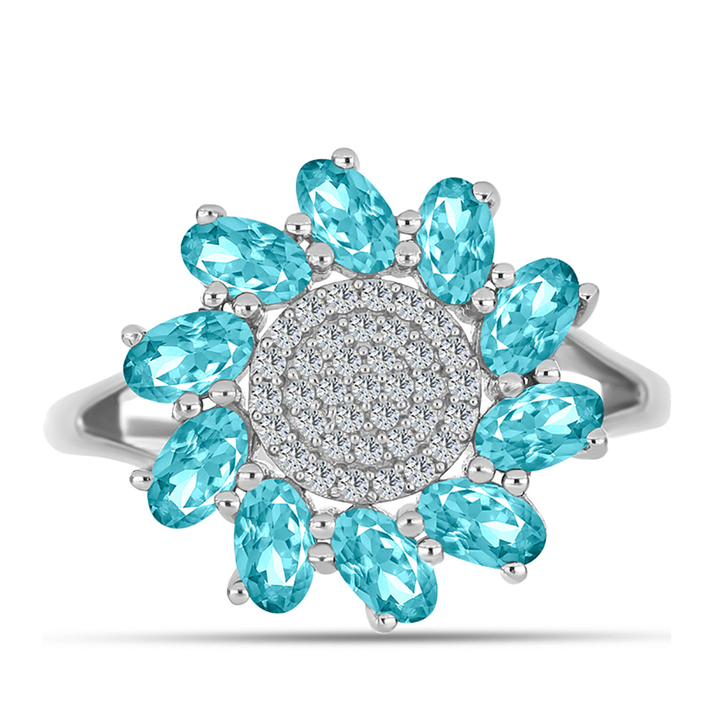 Silberring mit Paraiba Quarz und weißem Topas 1 