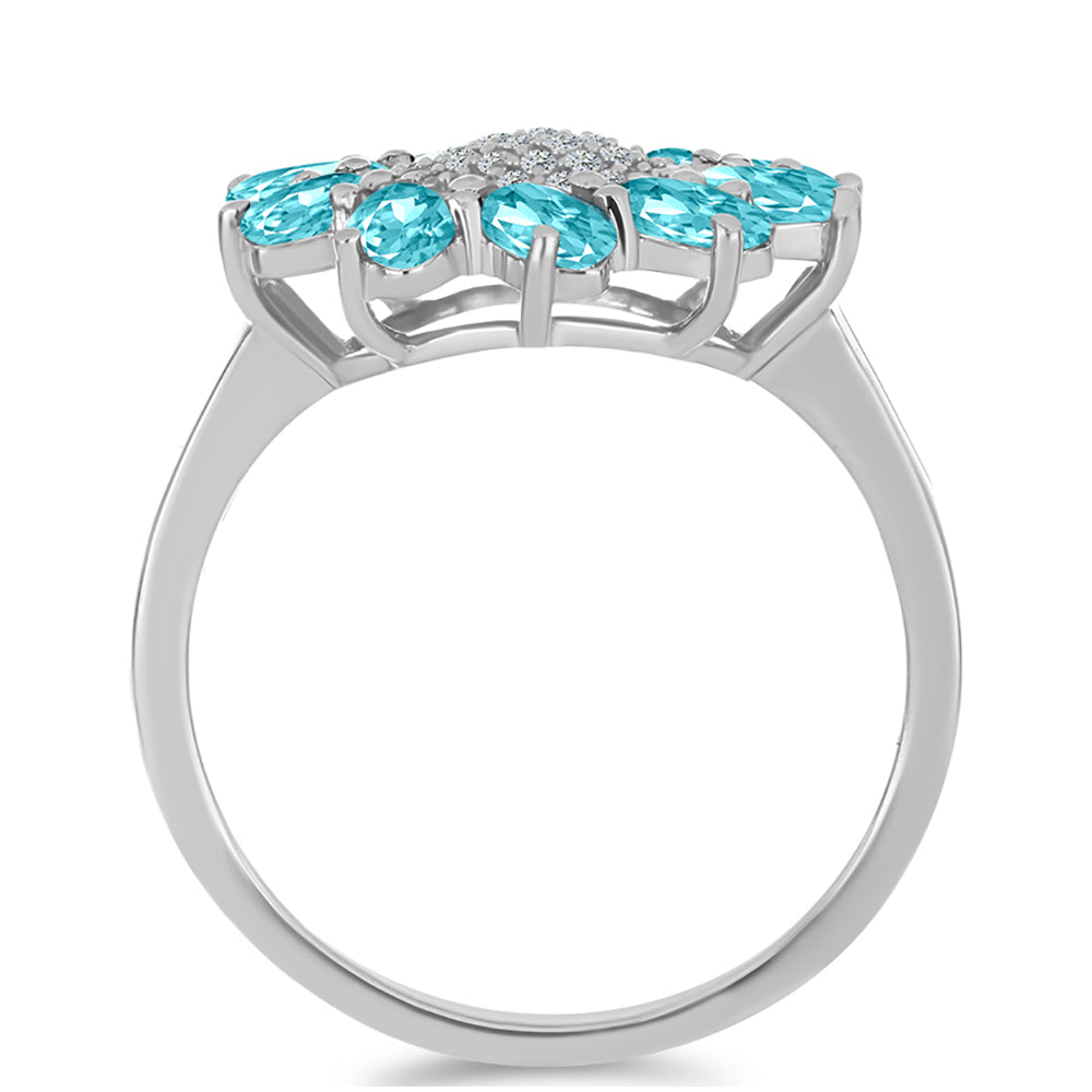 Silberring mit Paraiba Quarz und weißem Topas 2 
