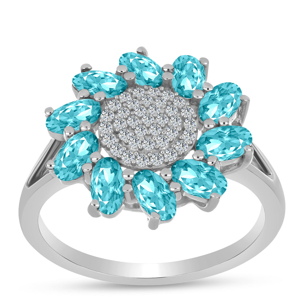 Silberring mit Paraiba Quarz und weißem Topas