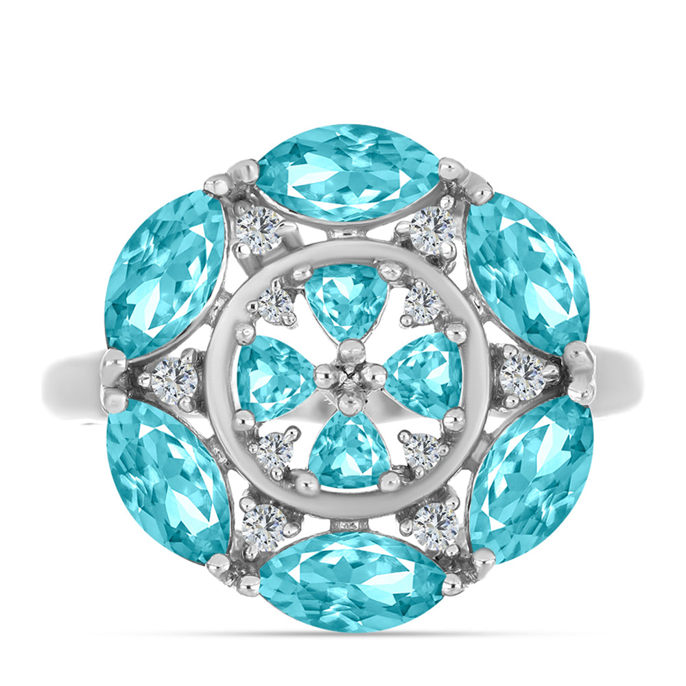 Silberring mit Paraiba Quarz und weißem Topas 1 