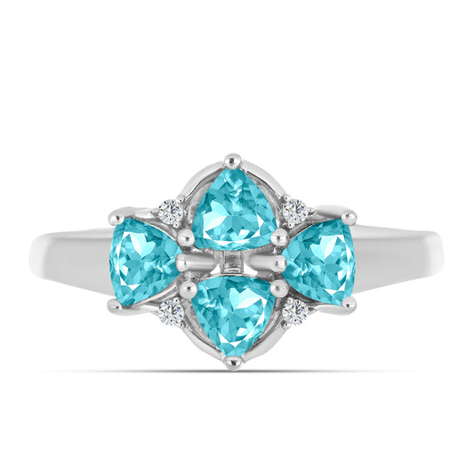 Silberring mit Paraiba Quarz und weißem Topas