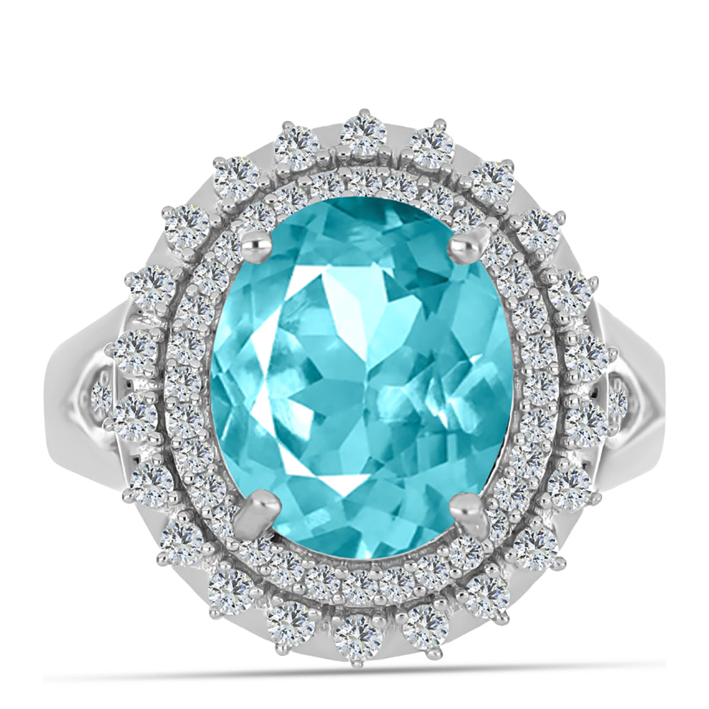 Silberring mit Paraiba Quarz und weißem Topas 1 