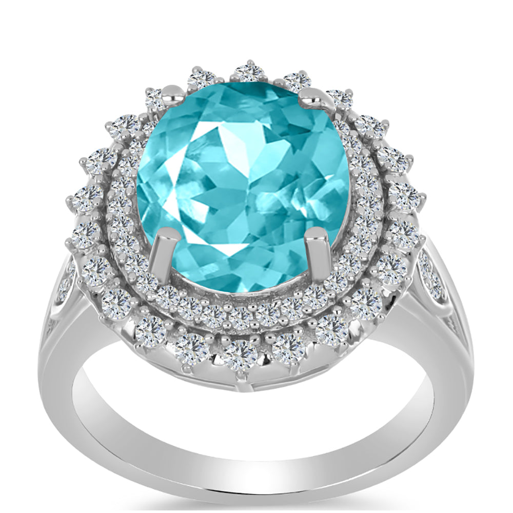 Silberring mit Paraiba Quarz und weißem Topas 3 