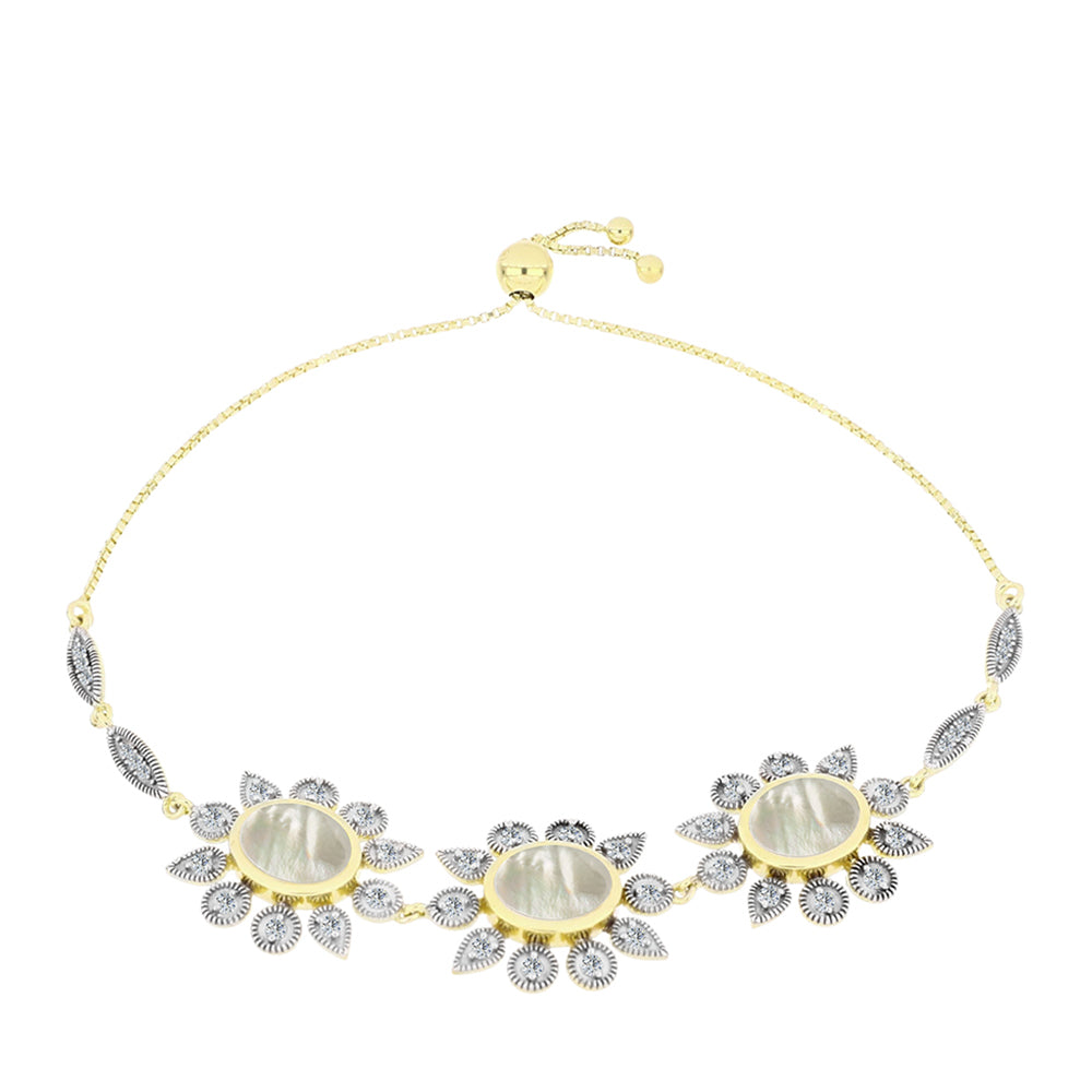 Goldplattiertes Silberarmband mit Perlmutt und weißem Topas 1 