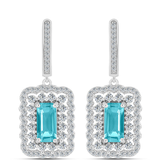 Silberohrringe mit Paraiba Quarz und weißem Topas