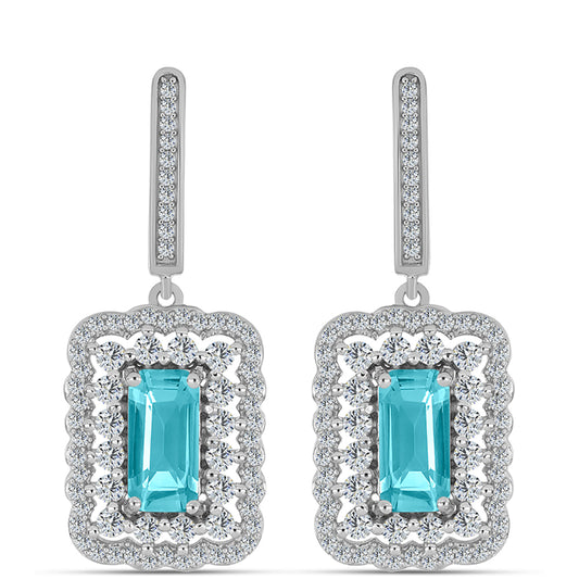 Silberohrringe mit Paraiba Quarz und weißem Topas
