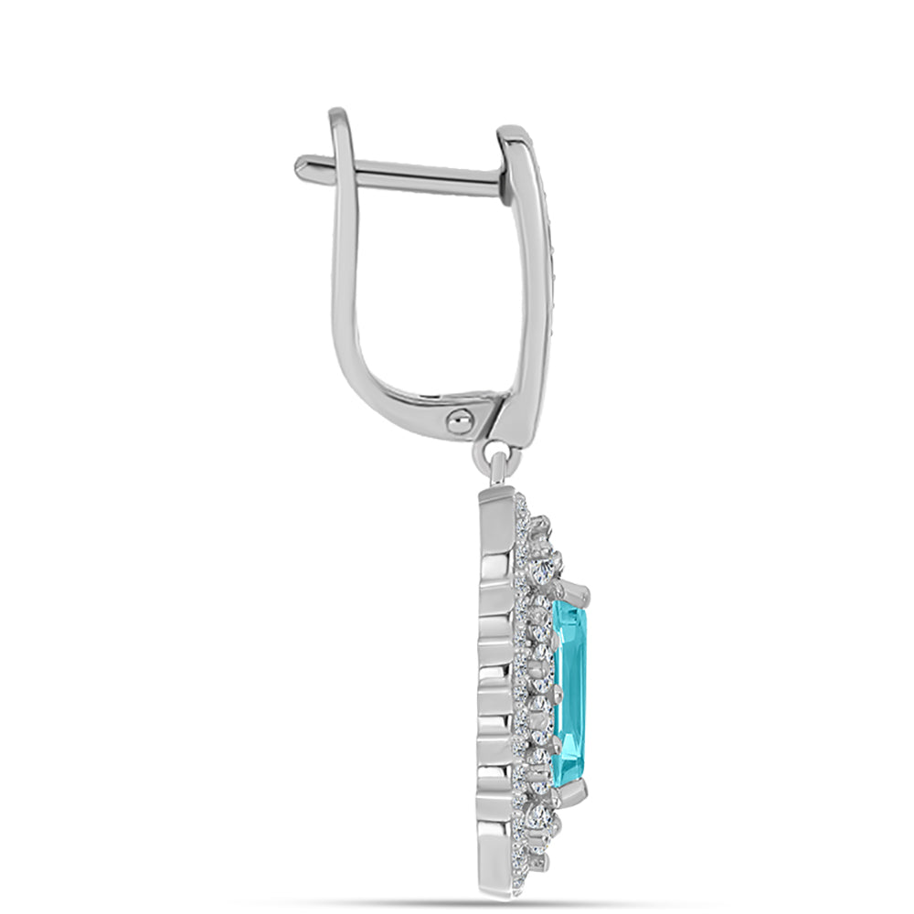 Silberohrringe mit Paraiba Quarz und weißem Topas