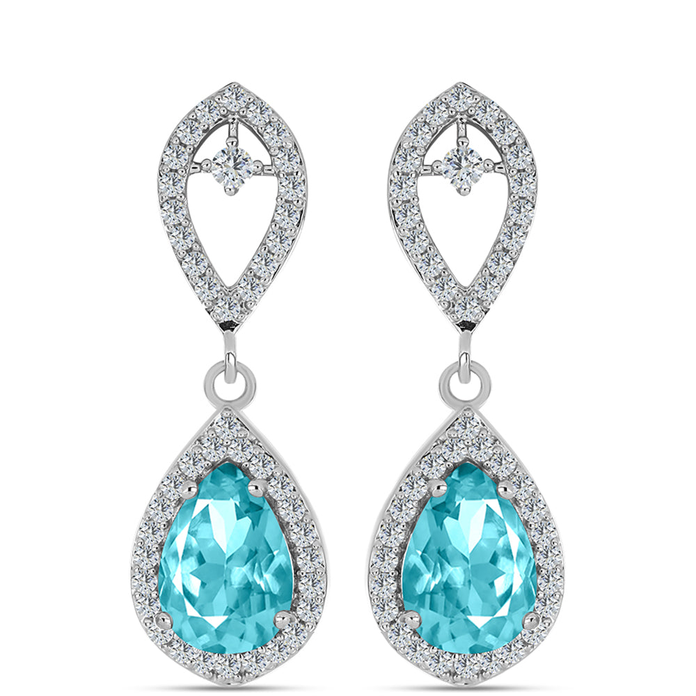 Silberohrringe mit Paraiba Quarz und weißem Topas