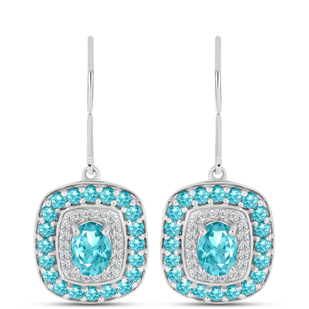 Silberohrringe mit Paraiba Quarz und weißem Topas