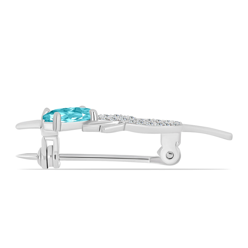 Silberbrosche mit Paraiba Quarz und weißem Topas