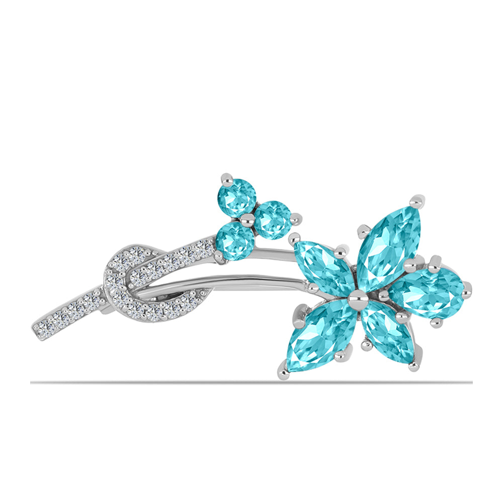 Silberbrosche mit Paraiba Quarz und weißem Topas