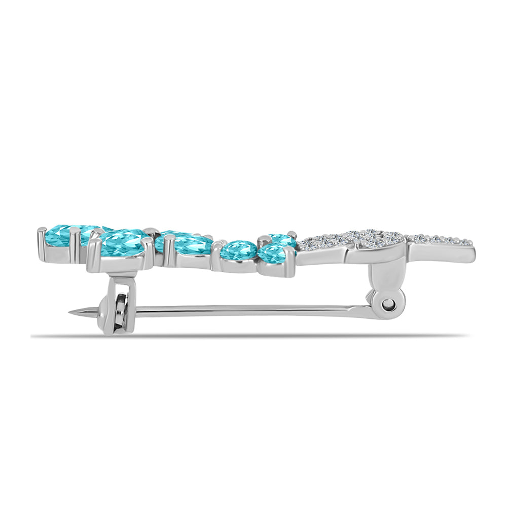 Silberbrosche mit Paraiba Quarz und weißem Topas 2 