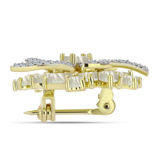 Goldplattierte Silberbrosche mit Perlmutt