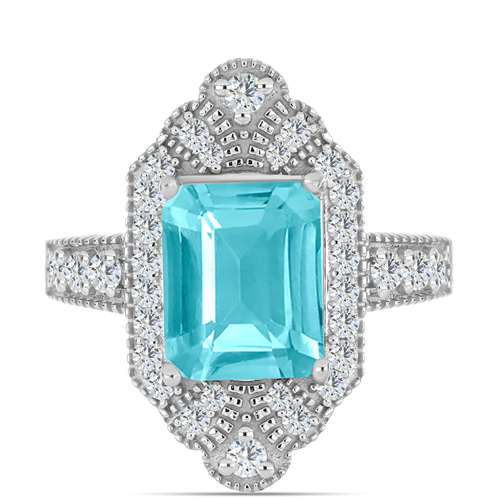 Silberring mit Paraiba Quarz und weißem Topas