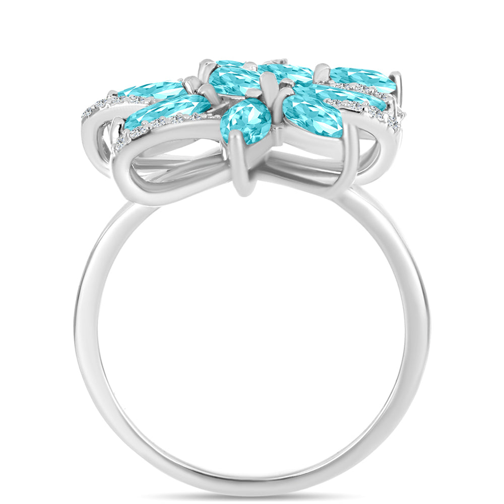 Silberring mit Paraiba Quarz und weißem Topas 2 