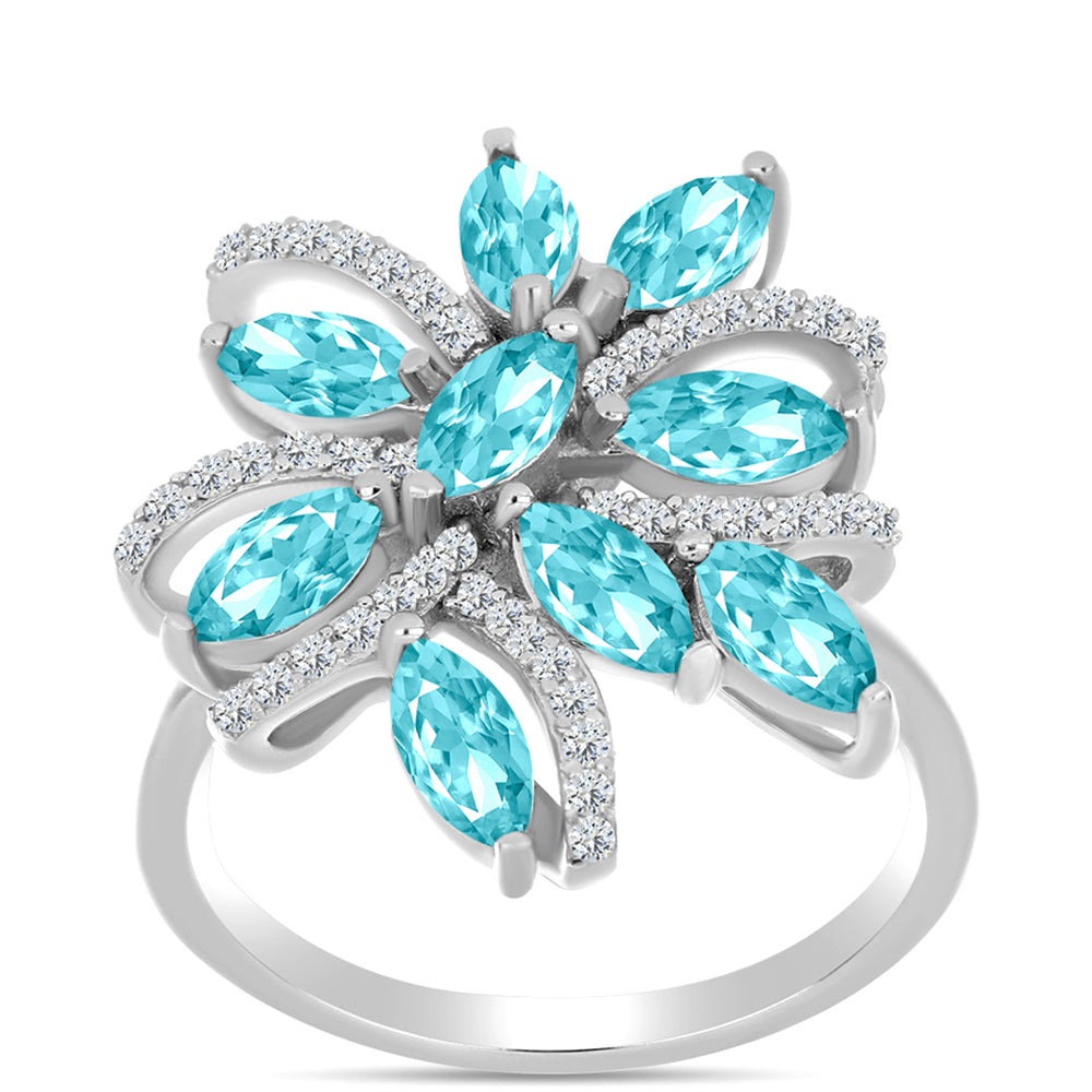 Silberring mit Paraiba Quarz und weißem Topas