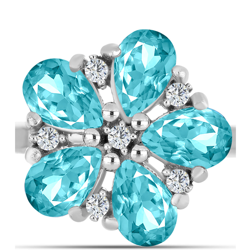 Silberring mit Paraiba Quarz und weißem Topas 1 