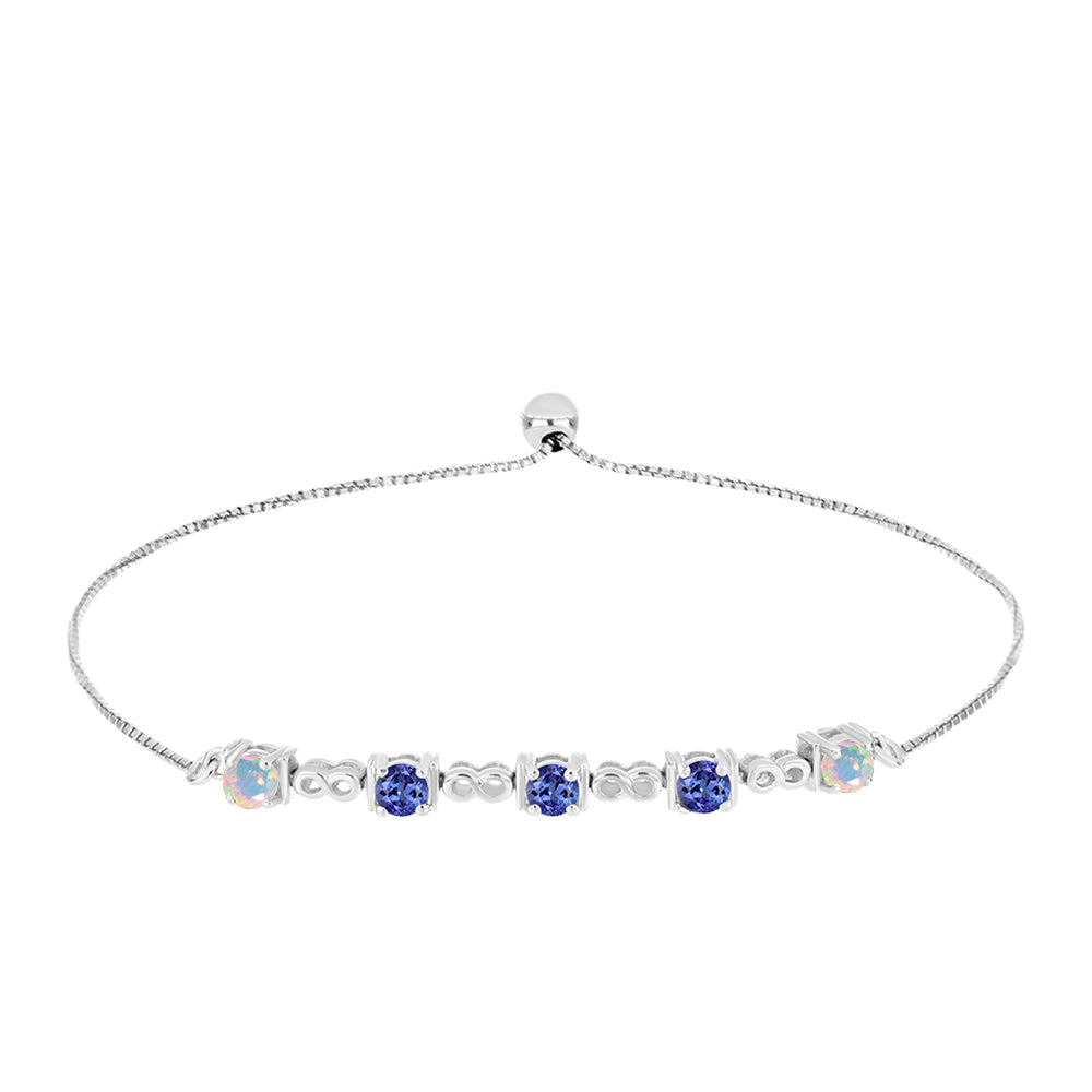 Silberarmband mit Tansanit - Klasse AAA und weißem äthiopischem Opal aus Lega Dembi 1 