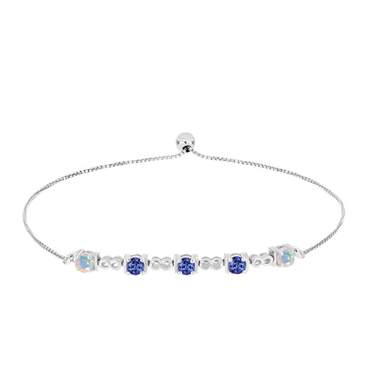 Silberarmband mit Tansanit - Klasse AAA und weißem äthiopischem Opal aus Lega Dembi