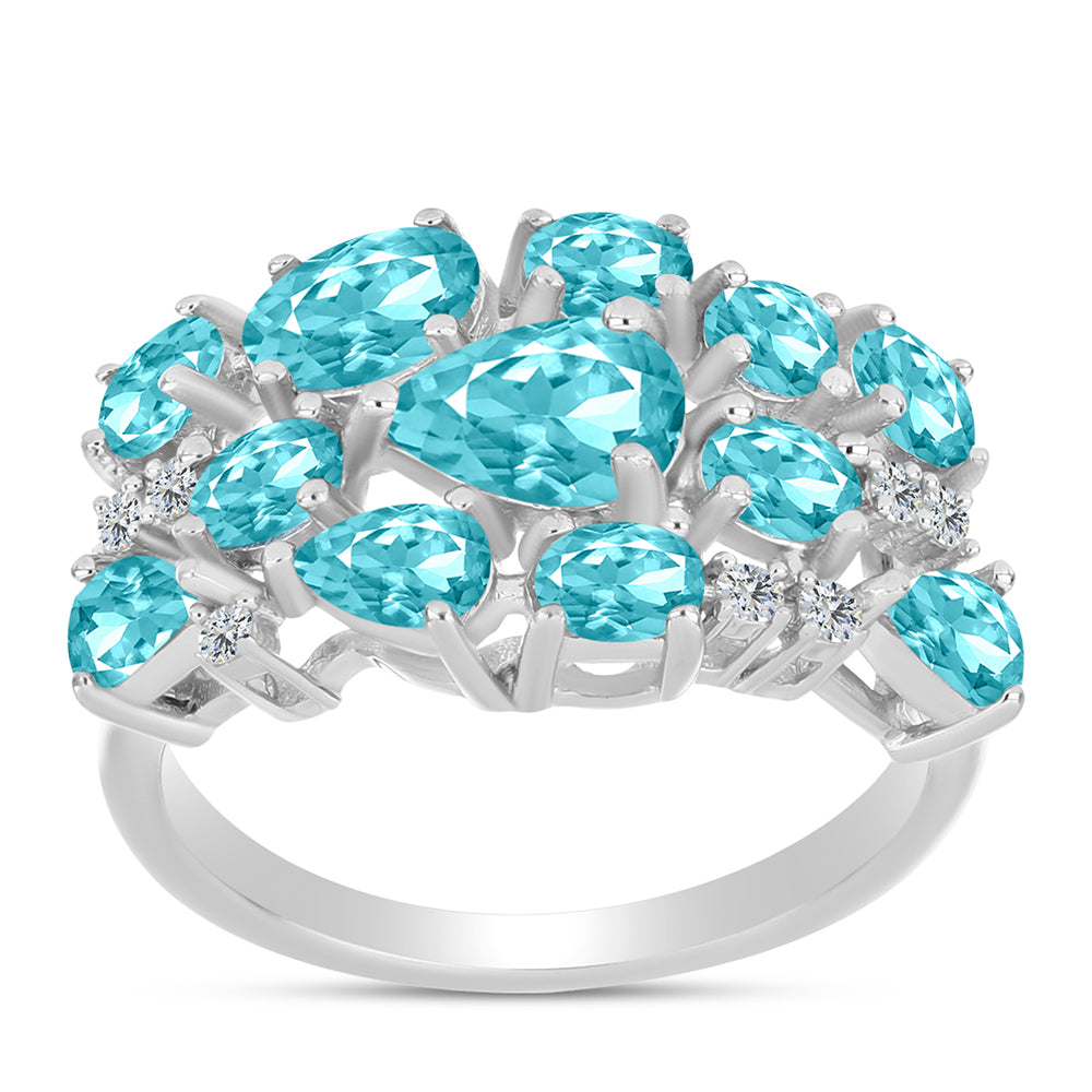 Silberring mit Paraiba Quarz und weißem Topas