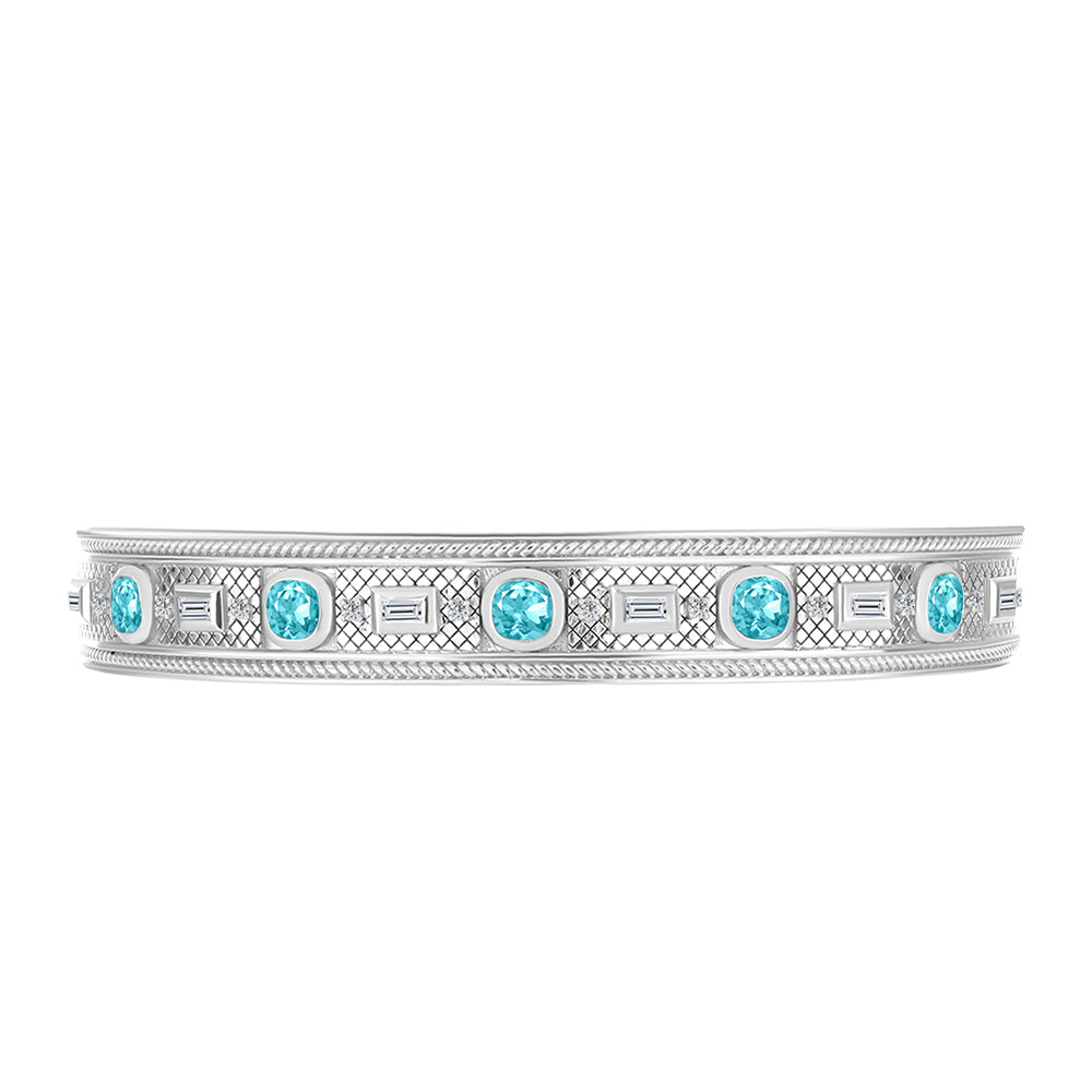 Silberarmreif mit Paraiba Quarz und weißem Zirkon