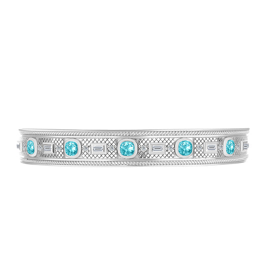 Silberarmreif mit Paraiba Quarz und weißem Zirkon
