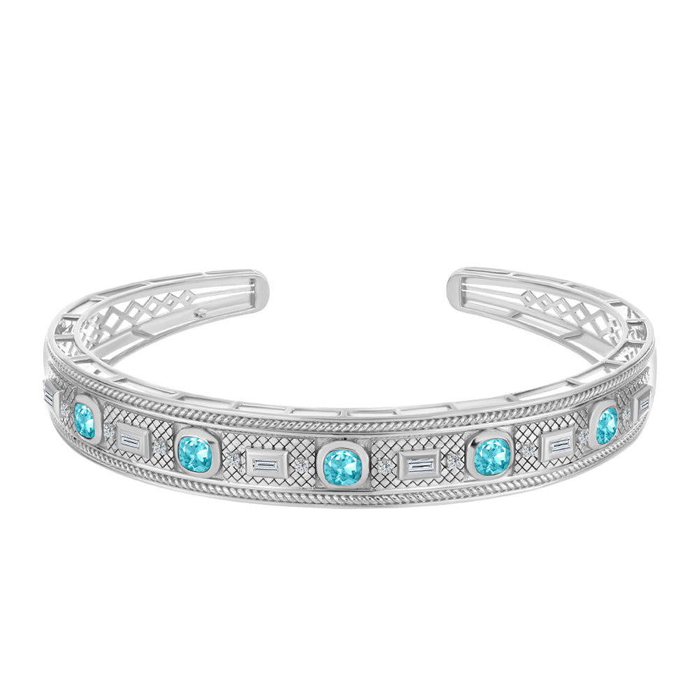 Silberarmreif mit Paraiba Quarz und weißem Zirkon