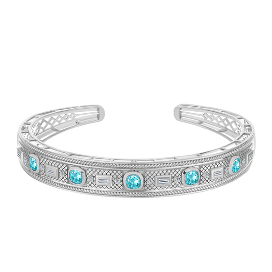 Silberarmreif mit Paraiba Quarz und weißem Zirkon