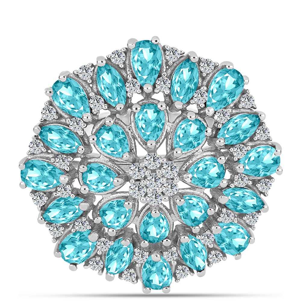 Silberring mit Paraiba Quarz und weißem Topas 1 