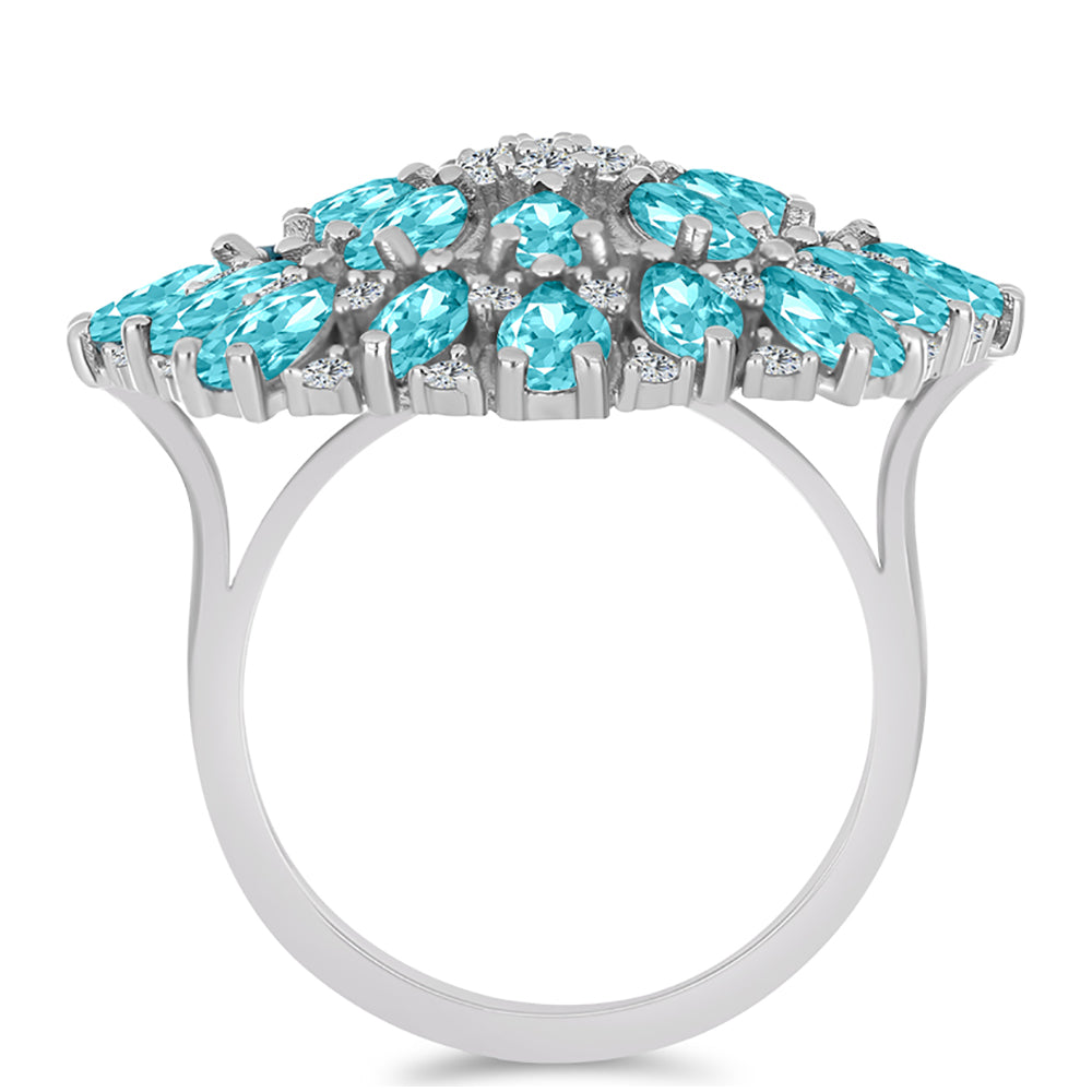 Silberring mit Paraiba Quarz und weißem Topas 2 