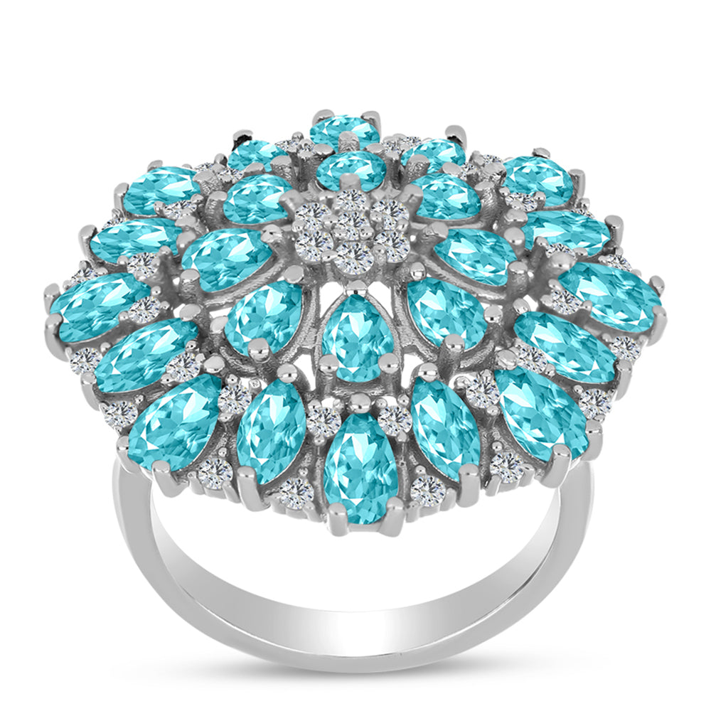 Silberring mit Paraiba Quarz und weißem Topas