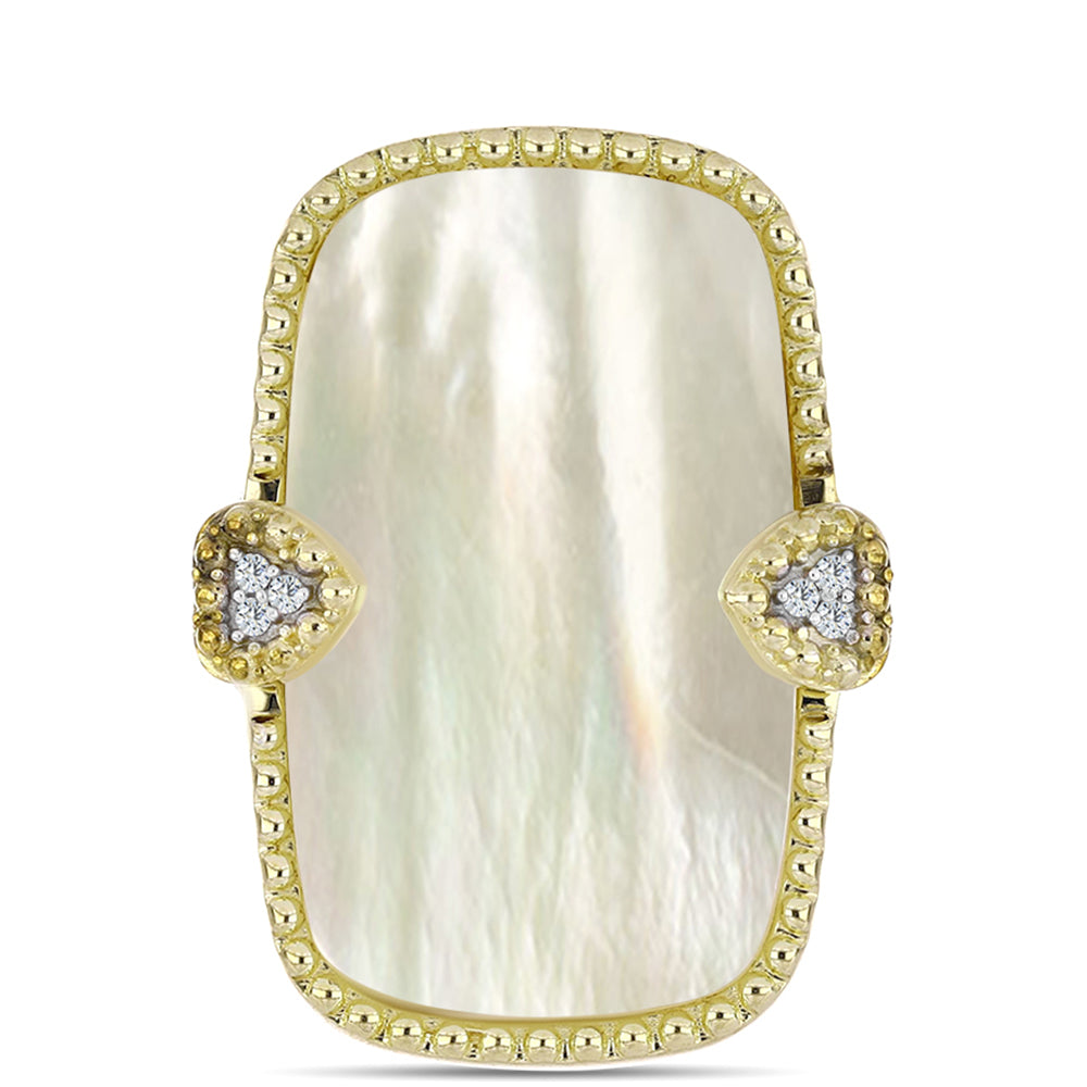 Goldplattierter Silberring mit Perlmutt und weißem Topas