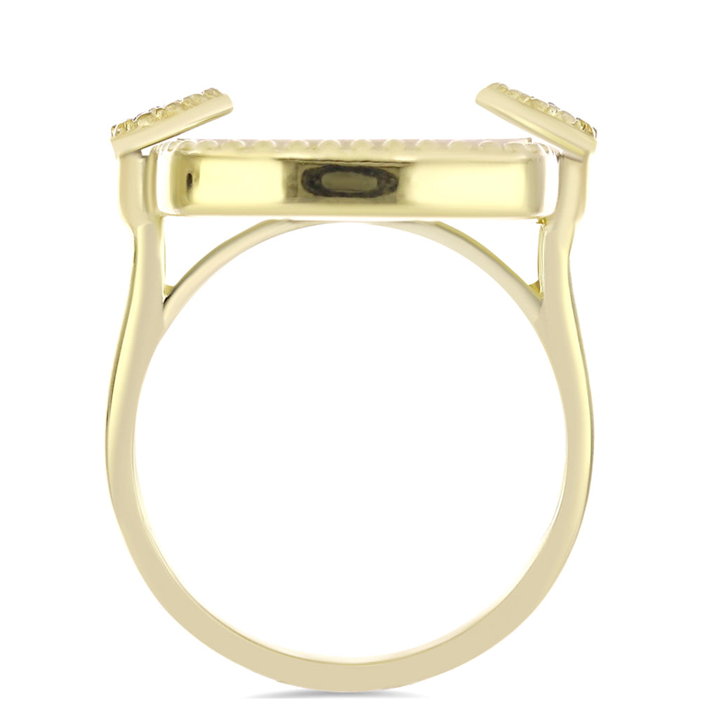 Goldplattierter Silberring mit Perlmutt und weißem Topas