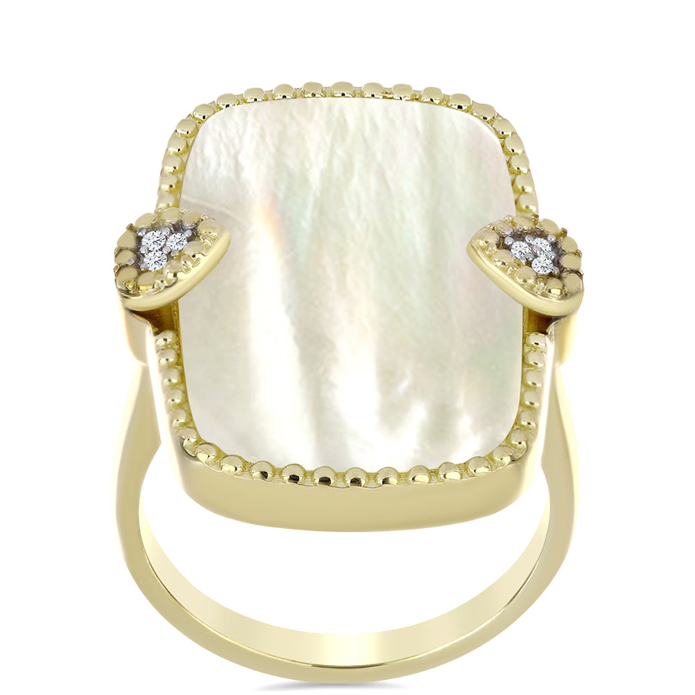 Goldplattierter Silberring mit Perlmutt und weißem Topas
