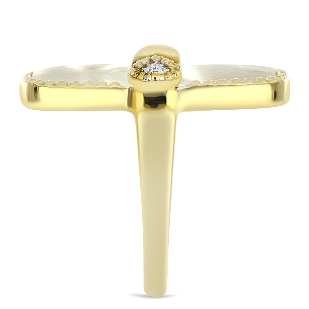 Goldplattierter Silberring mit Perlmutt und weißem Topas