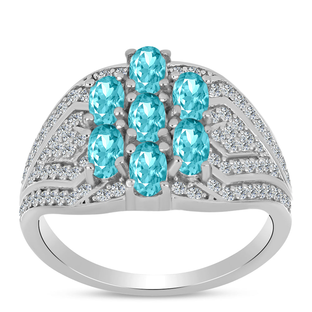 Silberring mit Paraiba Quarz und weißem Topas